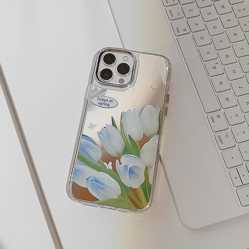 kloudkase - Tulp Gespiegeld Telefoonhoesje - iPhone 14 Pro Max / 14 Pro / 14 Max / 14 / 13 Pro Max / 13 Pro / 13 / 13 mini / 12 Pro Max / 12 Pro / 12 / 12 mini / 11 Pro Max / 11 Pro / 11