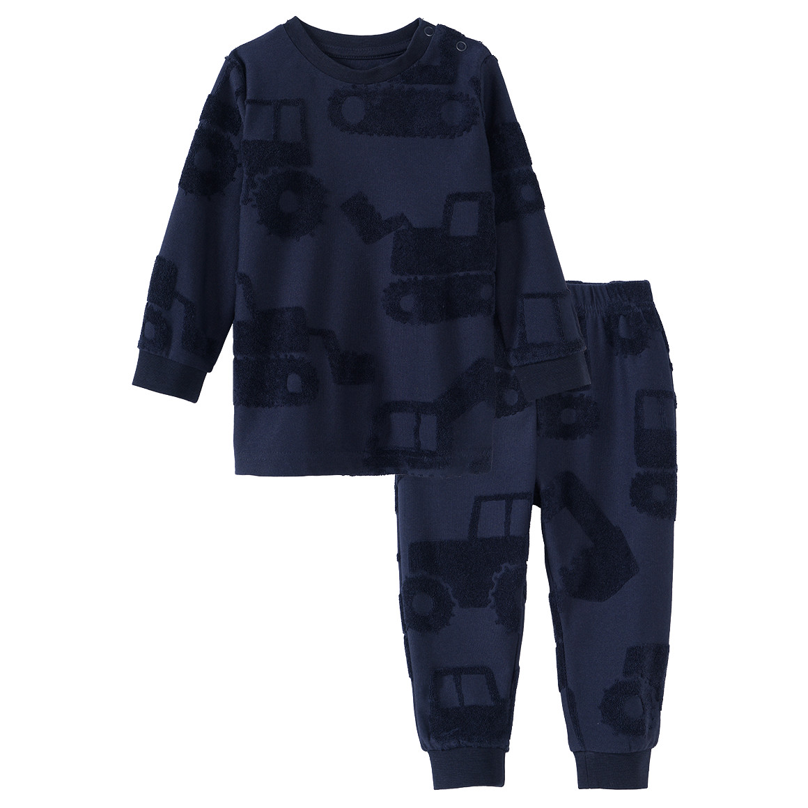 Topomini Baby Schlafanzug mit Baufahrzeugen dunkelblau