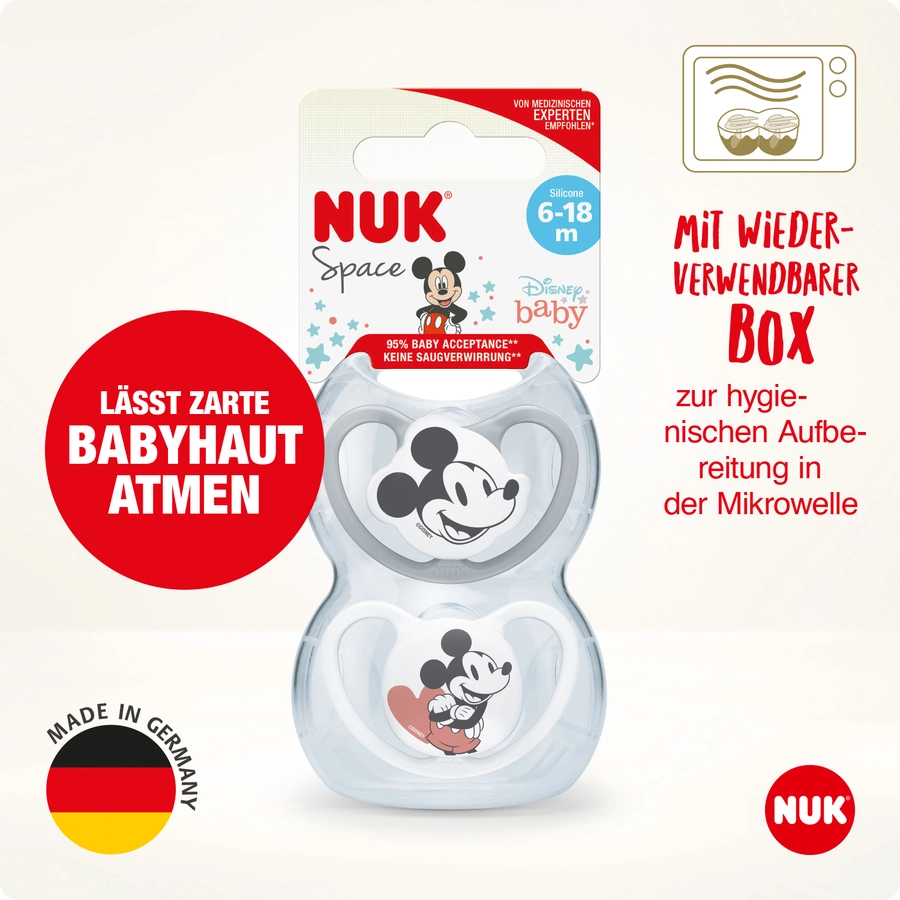 NUK Schnuller Space  Mickey 6-18 Monate, 4 Stk. in grauweiß