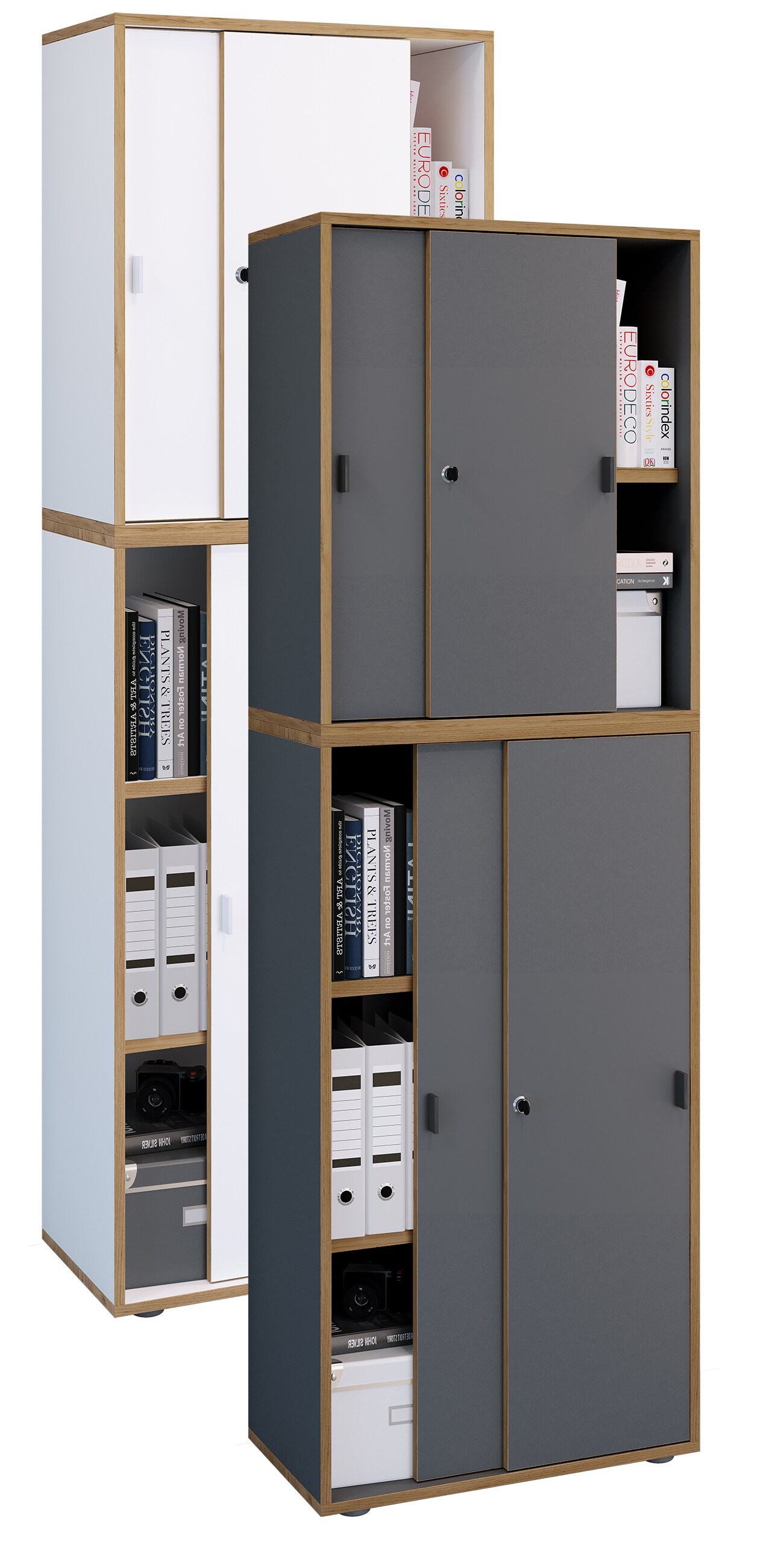 VCM Holz Büroschrank Ordner Aktenschrank Büromöbel Schrank Salia 5-fach Breite 60 cm Schiebetüren