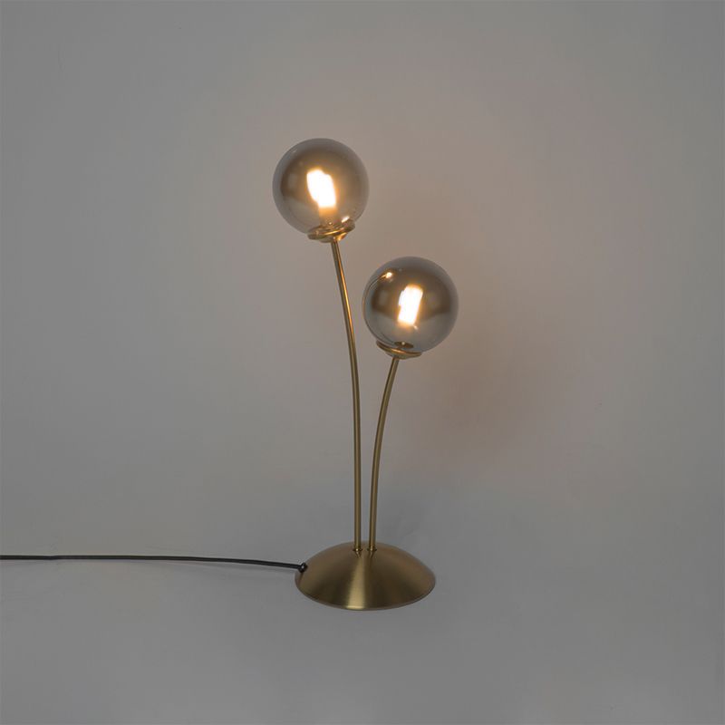 Moderne tafellamp goud 2-lichts met smoke glas - Athens