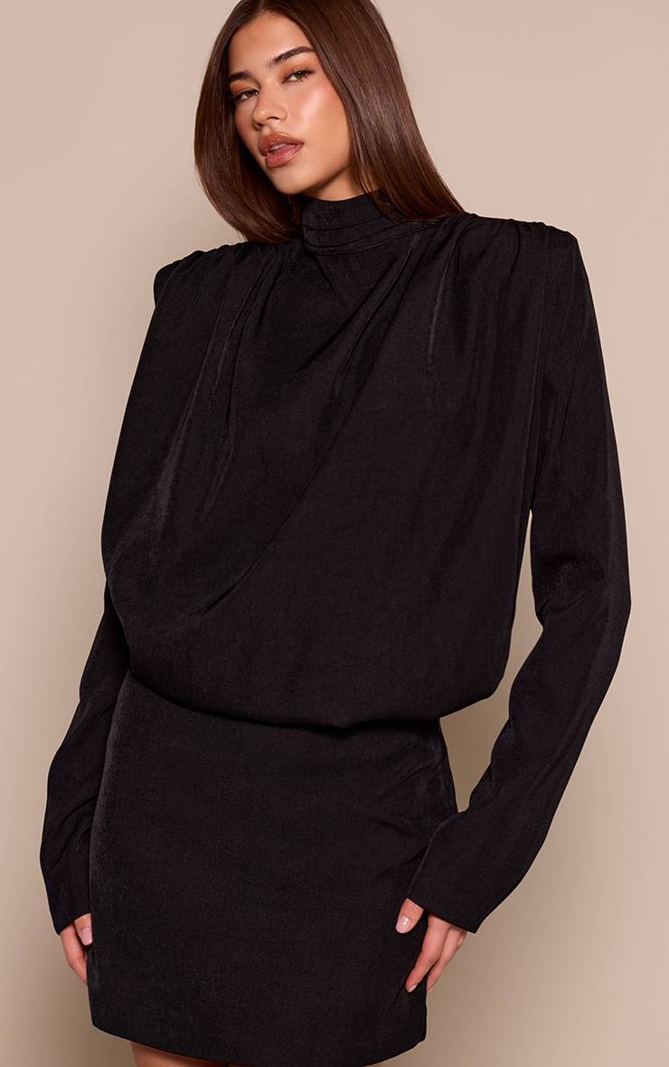 Noir Top Drapé À Épaulettes En Tissu Tissé