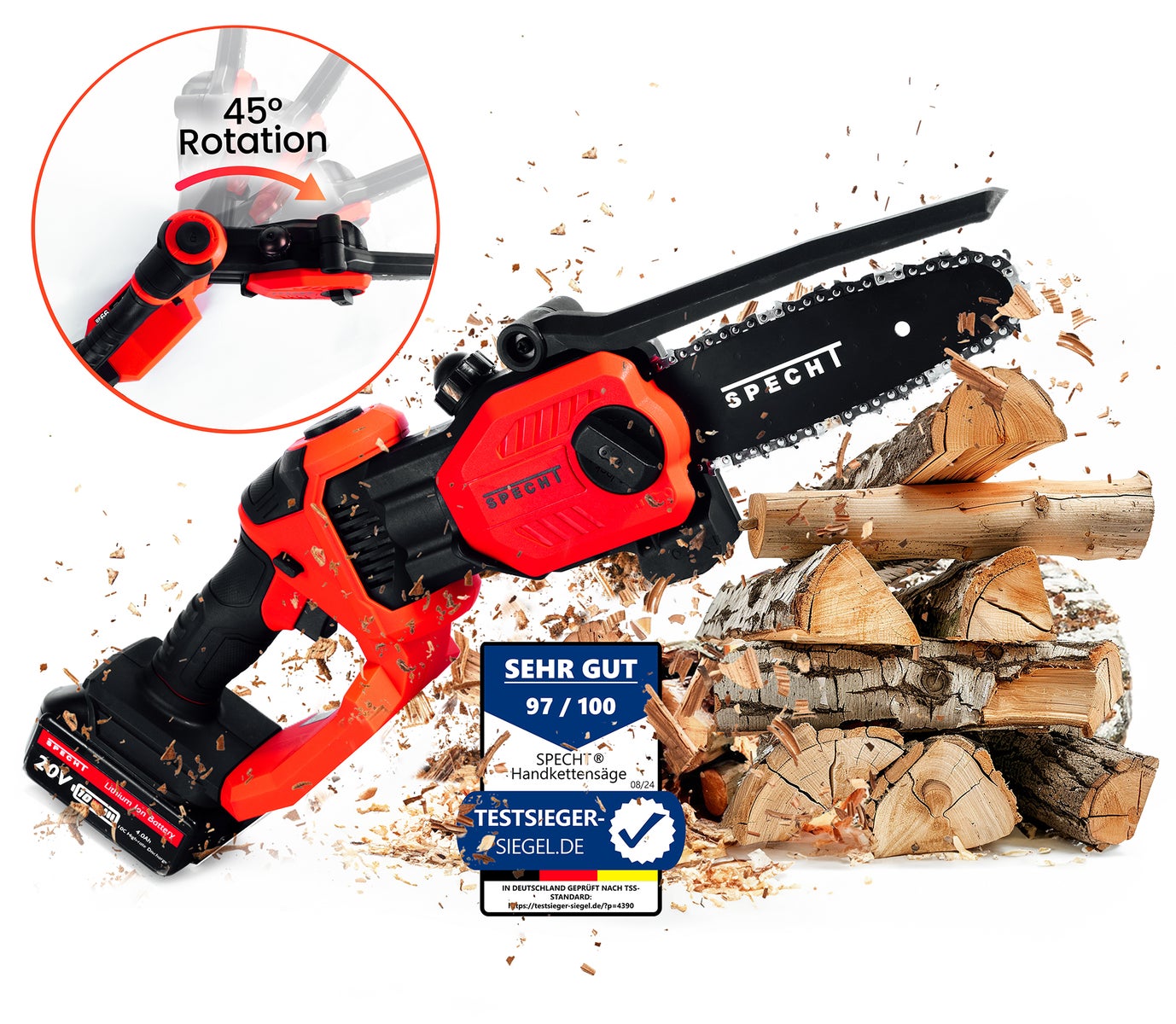 Specht® OAK-ONE Accu snoeizaag/minikettingzaag/houtknipper, incl. 1 x 4Ah accu en dockingstation
