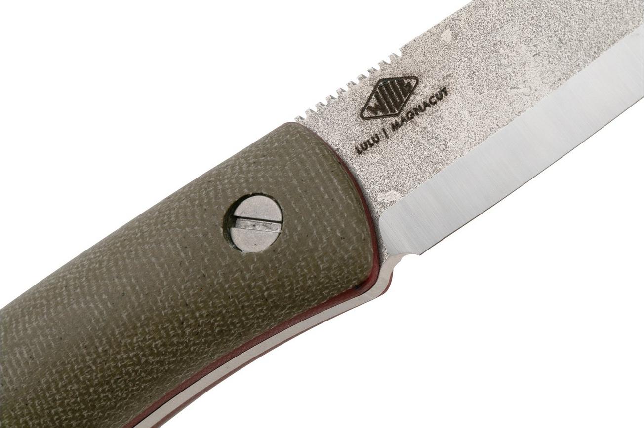 Knafs Lulu KNAFS-00231 Stonewashed CPM MagnaCut, Green Canvas Micarta, vaststaand mes