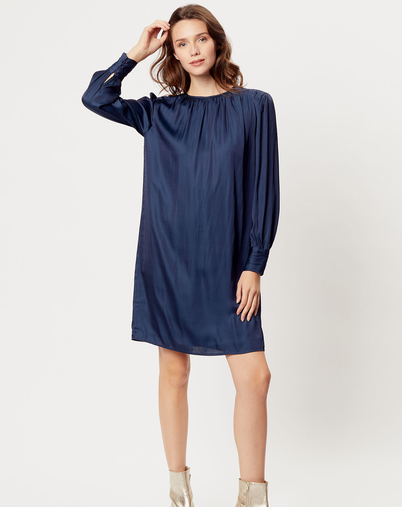 See u Soon Robe satinée Giulia bleu marine