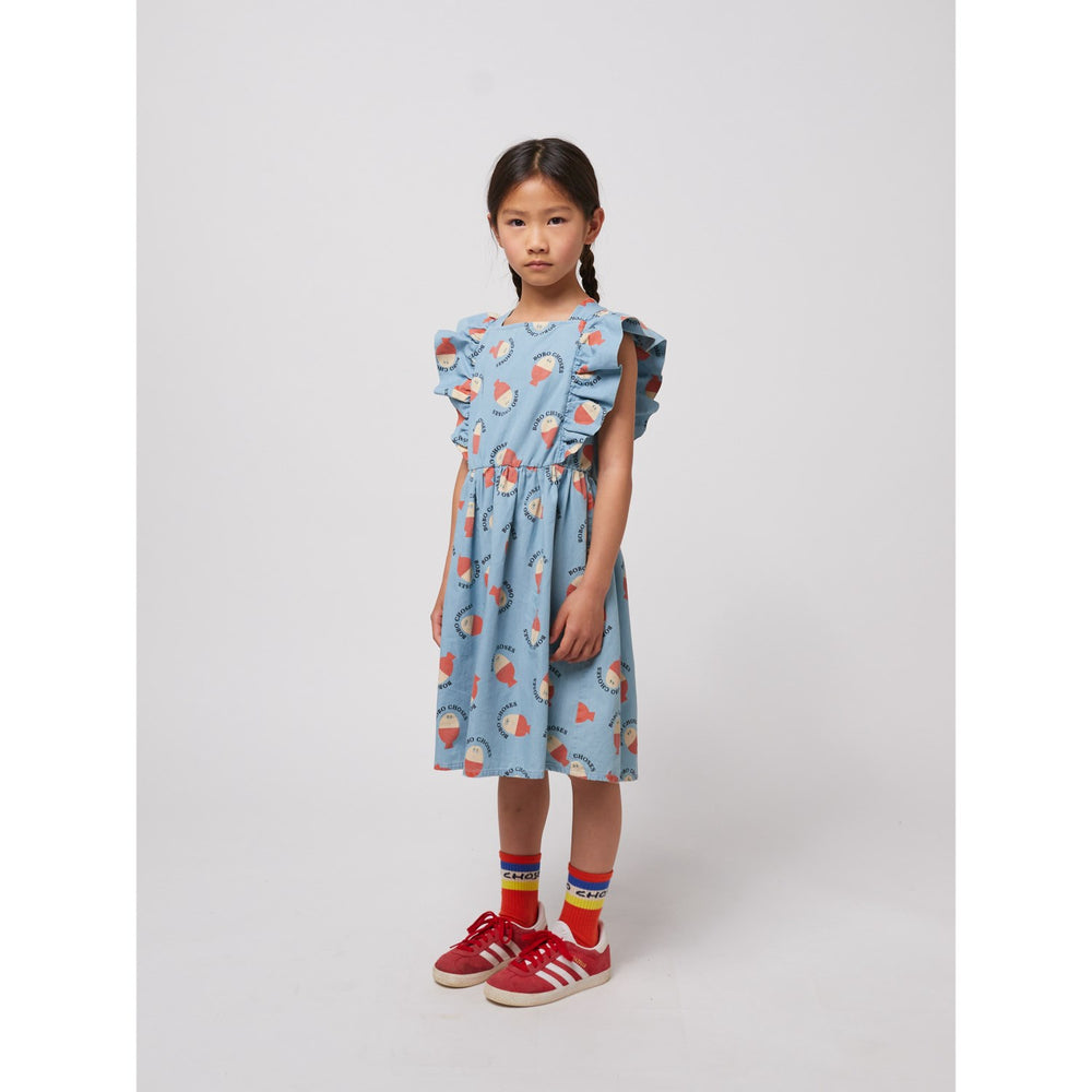 Køb Bobo Choses Lys Blue Morning Egg All Over Ruffle Kjole