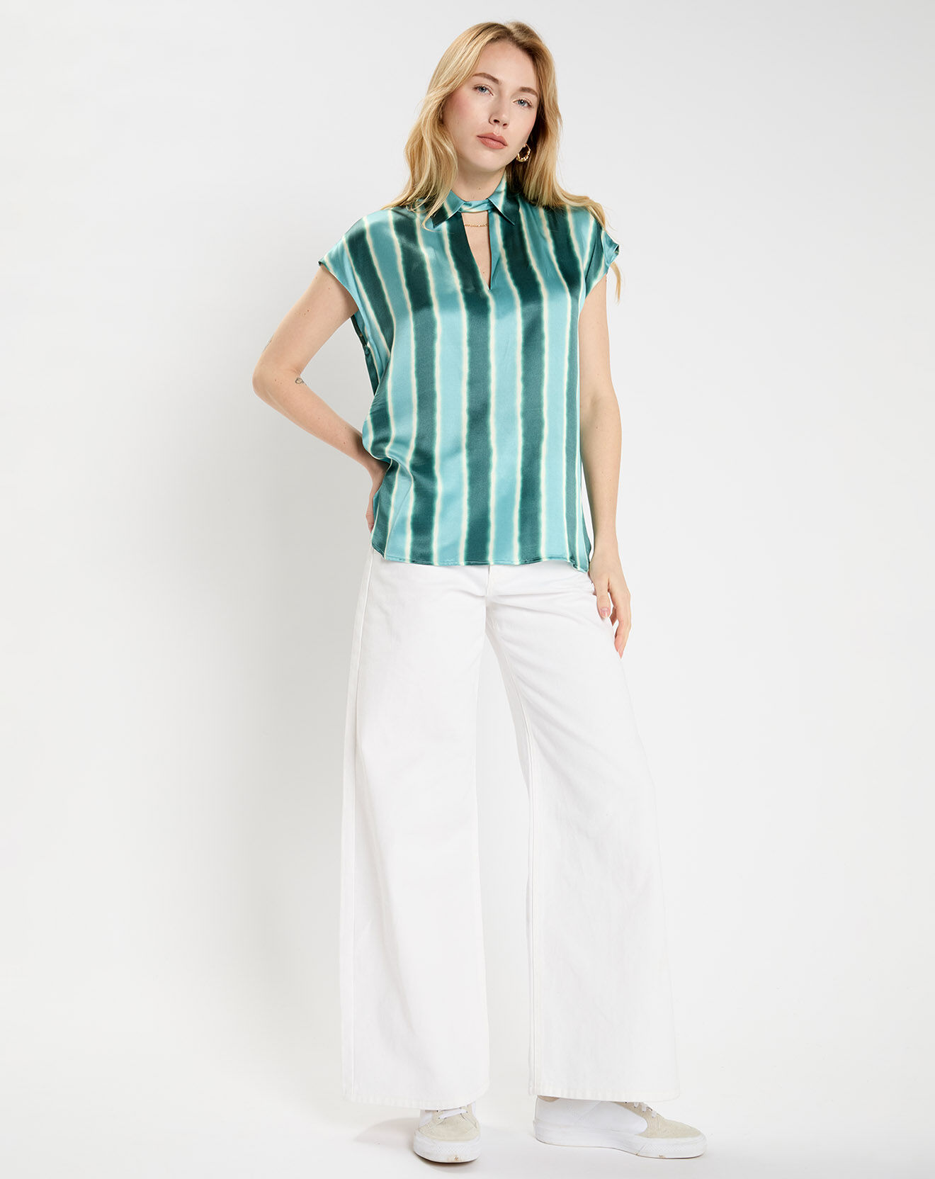 Lauren Vidal Top en Soie mélangée Milo aqua