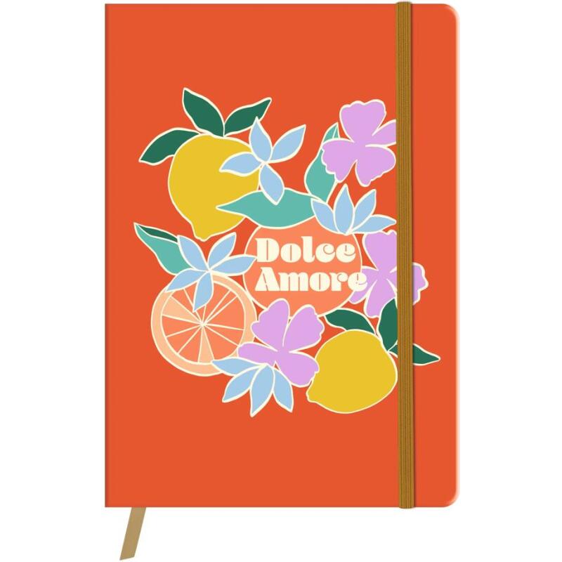 Dolce Amore, Carnet brochure souple A5 14,8x21 cm, 128 pages, ligné, marquepage, fermeture à élastique, ass.