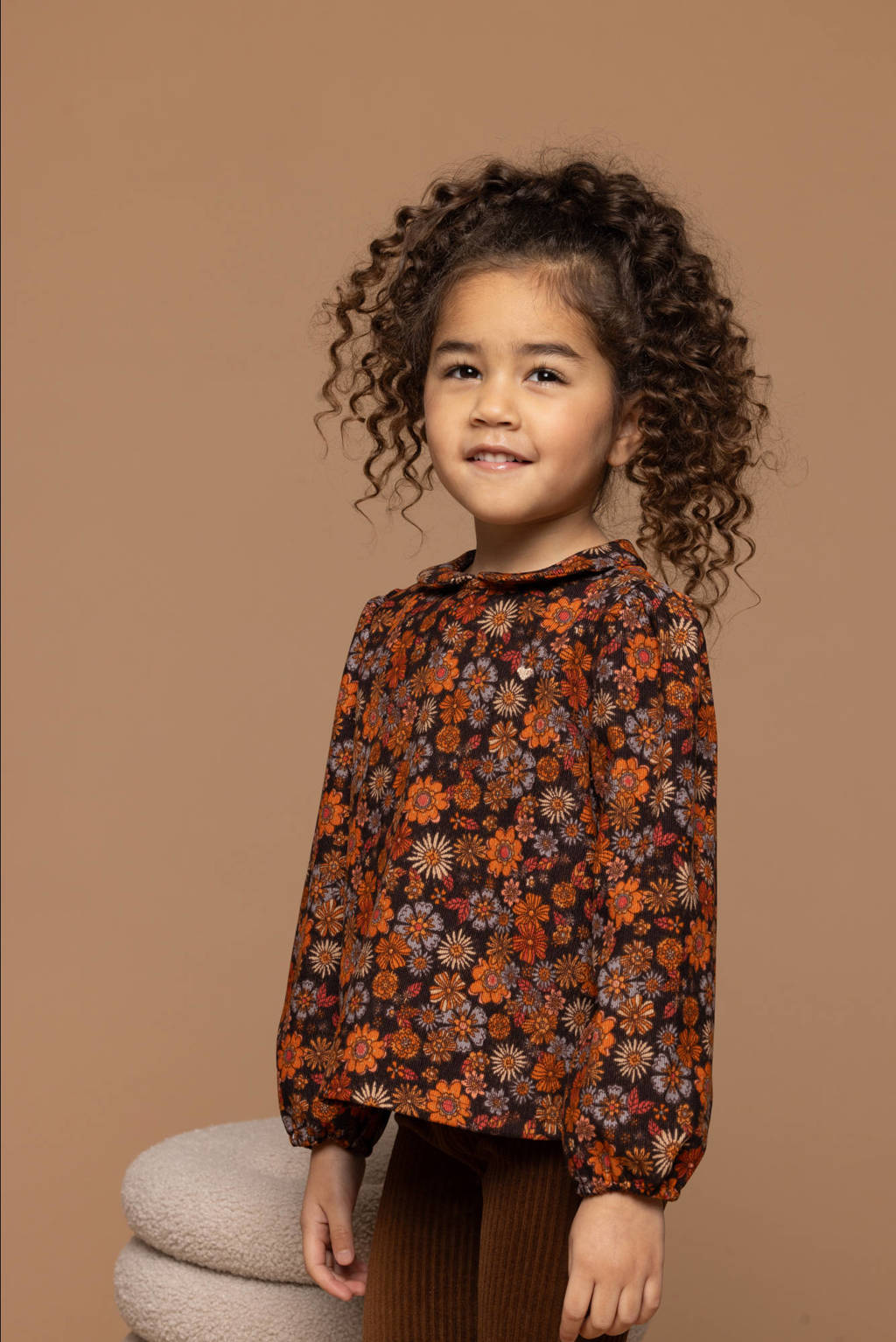 LOOXS gebloemde corduroy blouse oranje