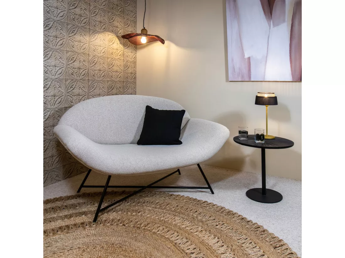 Now's Home - Canape En Bouclette Sable Pied Metal Noir 130x76xh79cm Duke