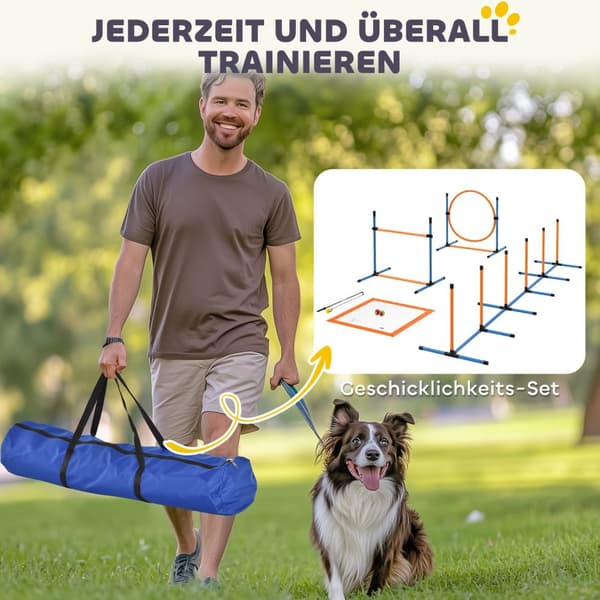 Dog Agility Sett 9 deler Agility utstyr for hundetrening Hekkesett med Slalåm Staver Hoop Hoop 2 Baller Høydejusterbar Hekk Koordinasjonstrening for s