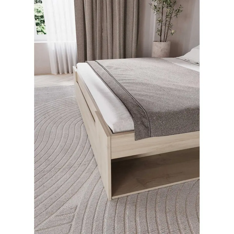 Tweepersoonsbed Maksim - 140x190/200cm - met opbergruimte - eikdecor