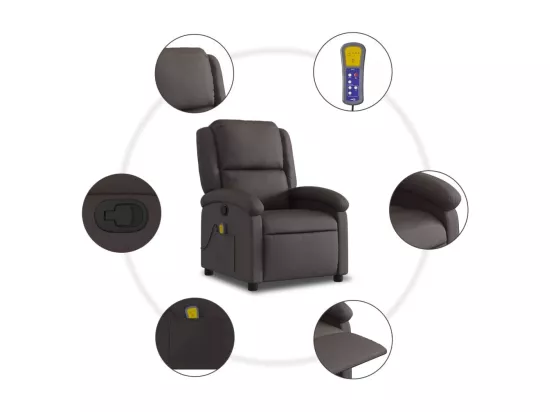 Fauteuil inclinable massant marron foncé cuir véritable