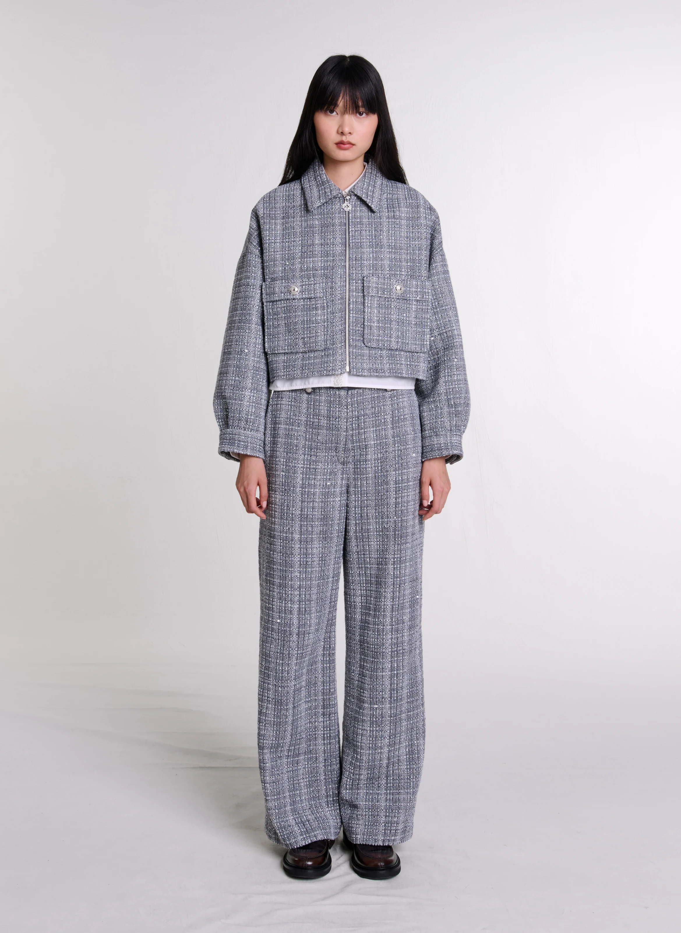 Blouson col classique ample en coton mélangé | Gris