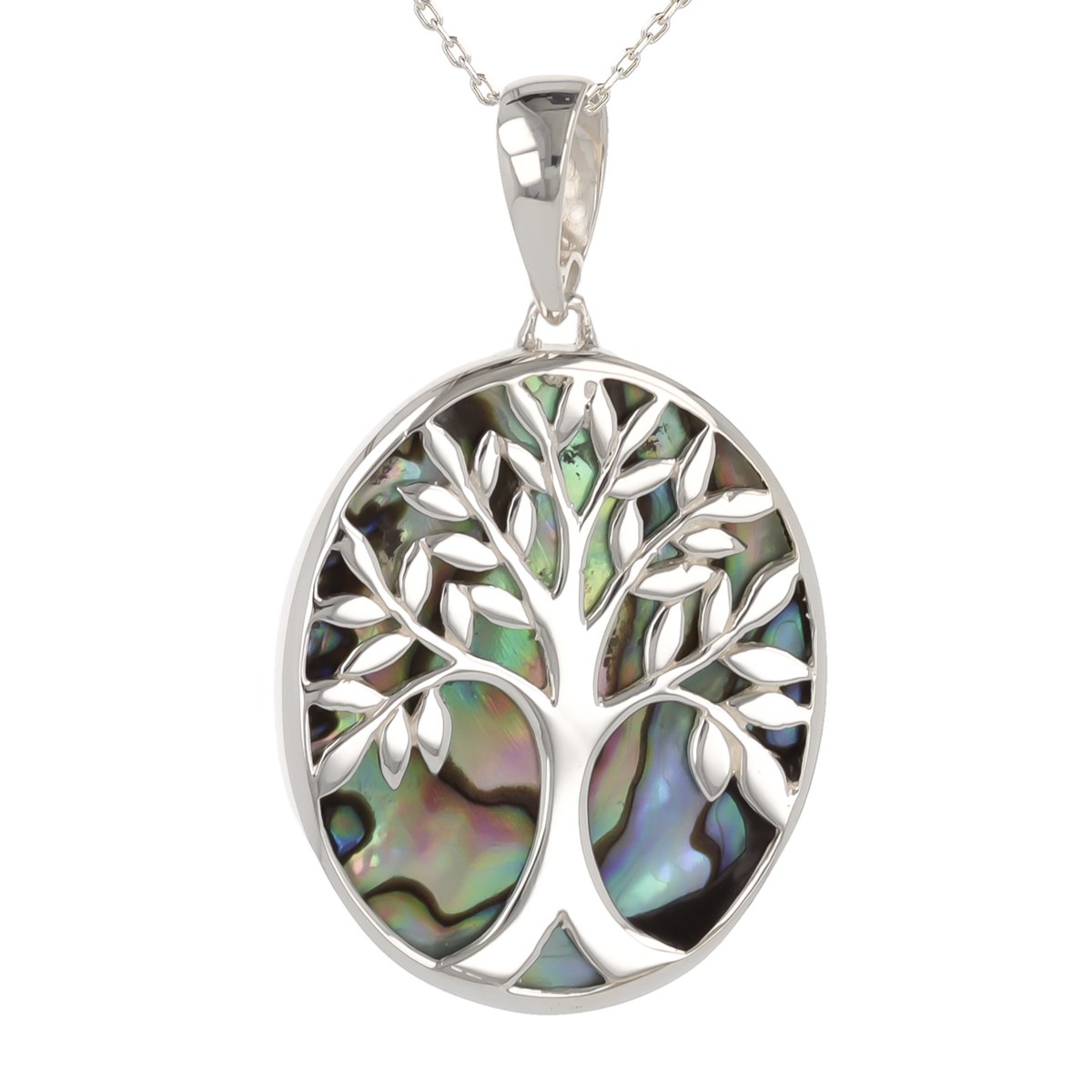 Pendentif Arbre de Vie Nacre Abalone  Serti Argent 925 Rhodié