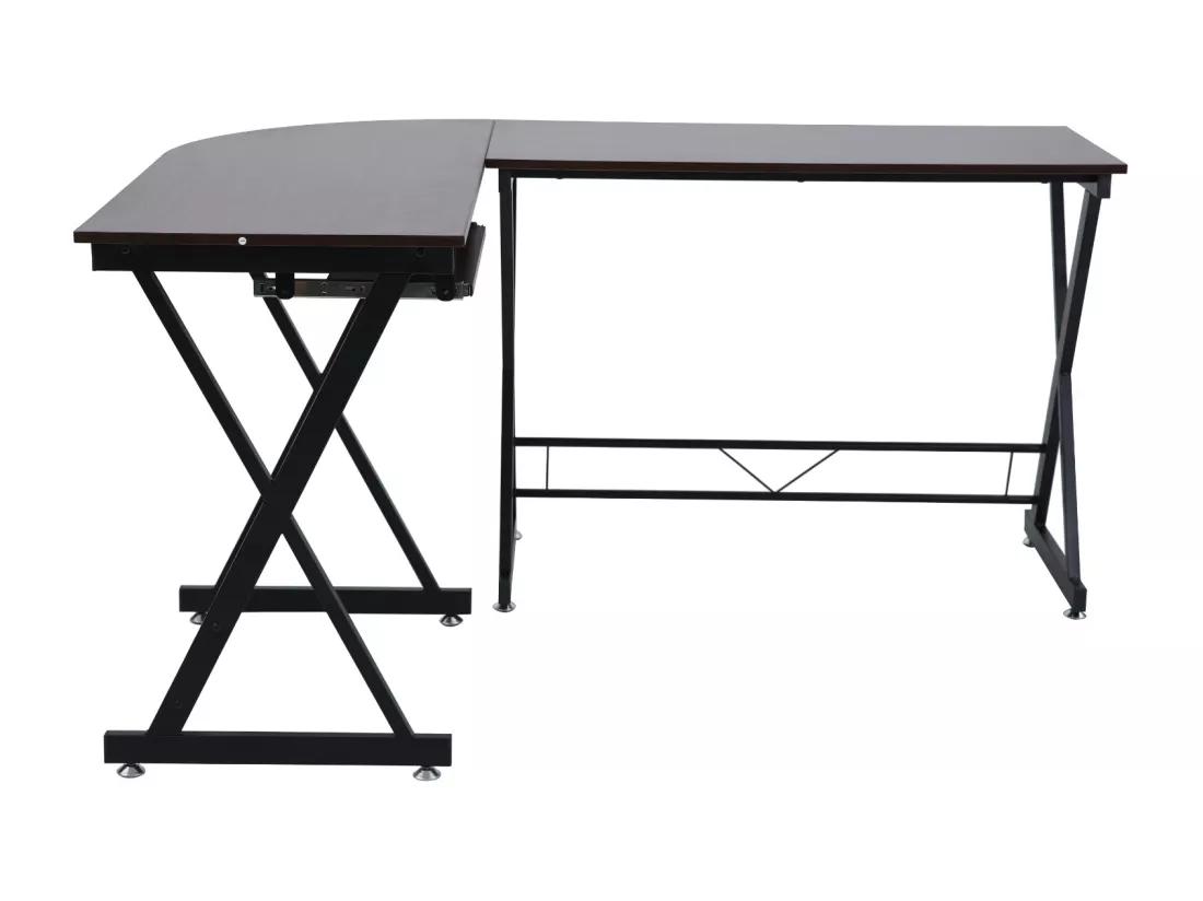 Bureau d'angle aspect noyer pieds métalliques