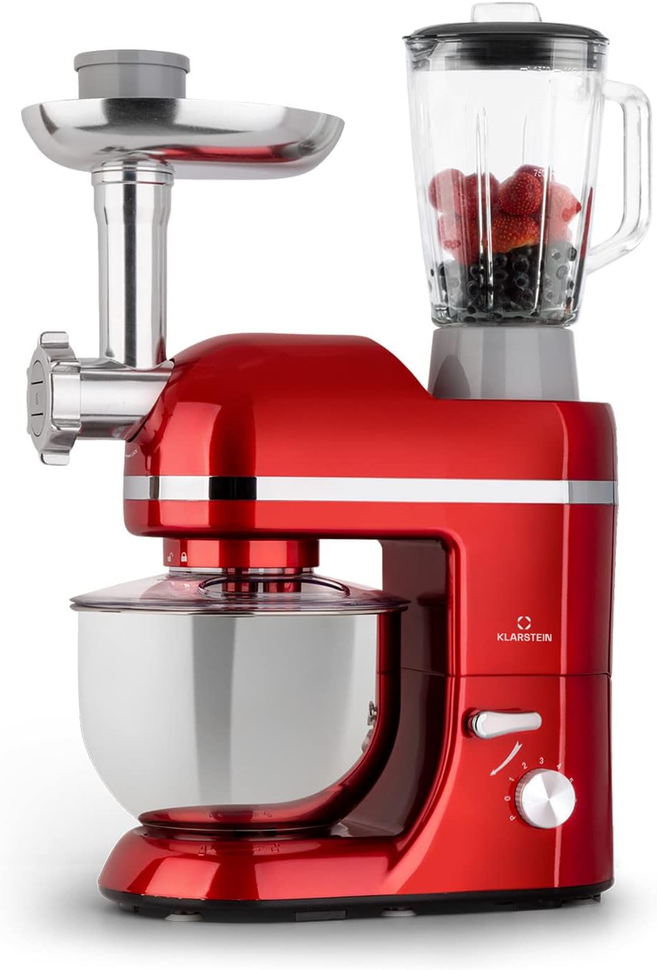 Klarstein Knetmaschine Küchenmaschine mit Fleischwolf, 1800W Teigmaschine Klein, 6 Stufen, Schneebesen Rühr- & Knethaken, Planetenrührwerk, Rührmaschine mit Mixer, Küchenmaschinen mit 5L Schüssel