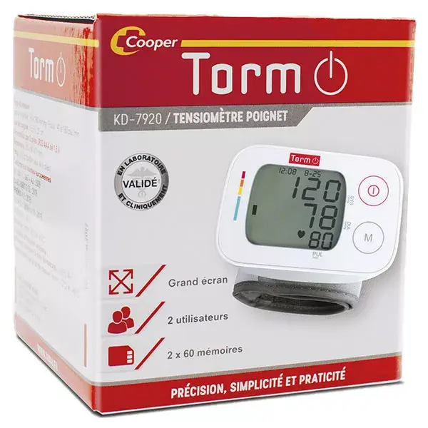 Monitor de pressão arterial de pulso Torm, com braçadeira ajustável.