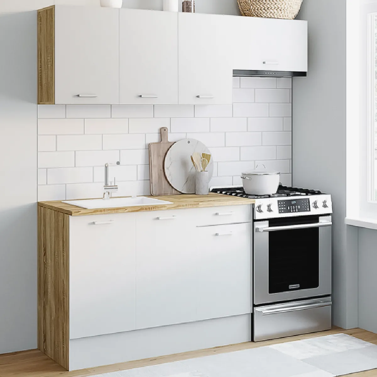 Cuisine complète IDMARKET SUBTIL - Bois et Blanc