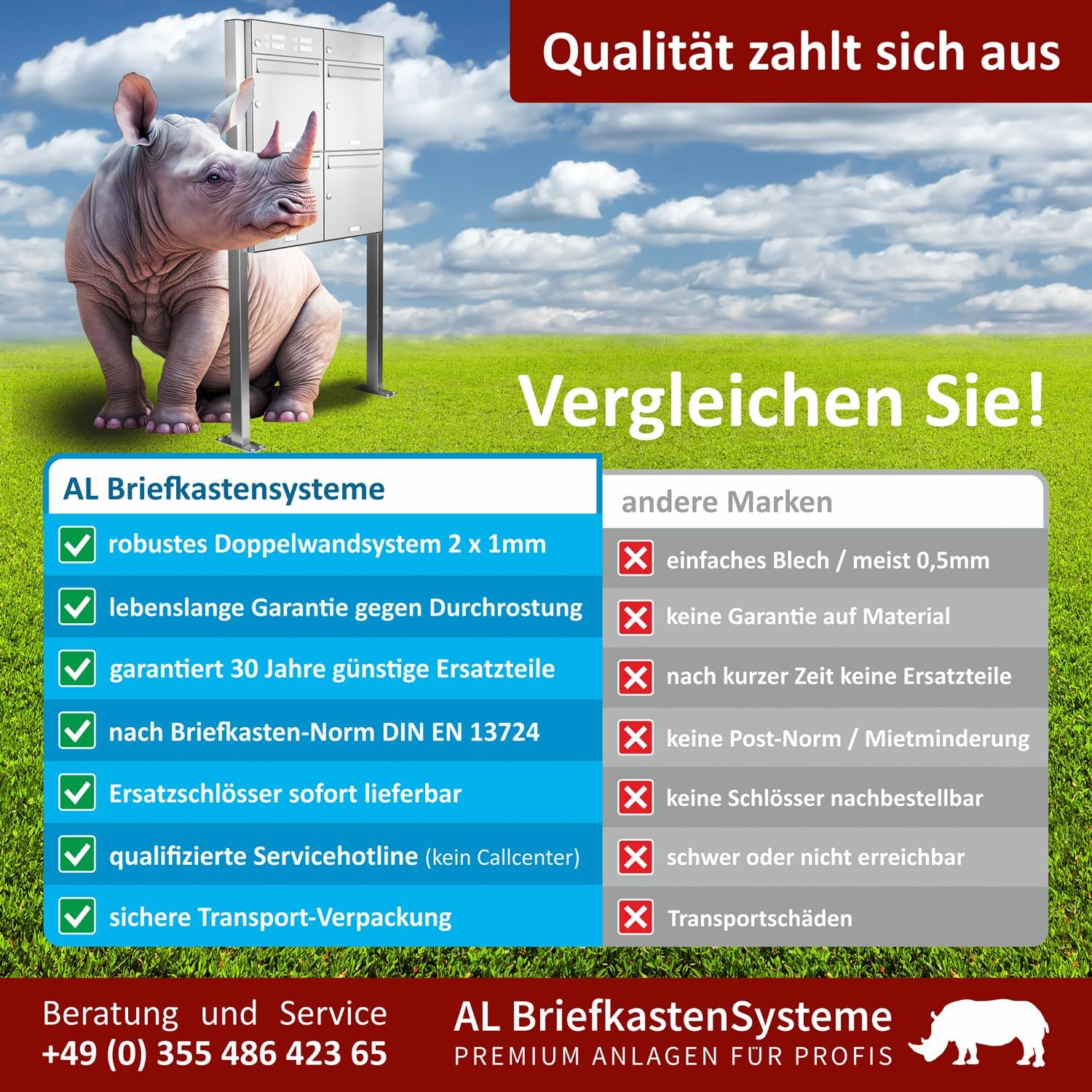 AL Briefkastensysteme 1er Standbriefkasten Anthrazitgrau RAL 7016 mit Klingel als 1 Fach Briefkastenanlage in Postkasten Briefkasten Design modern