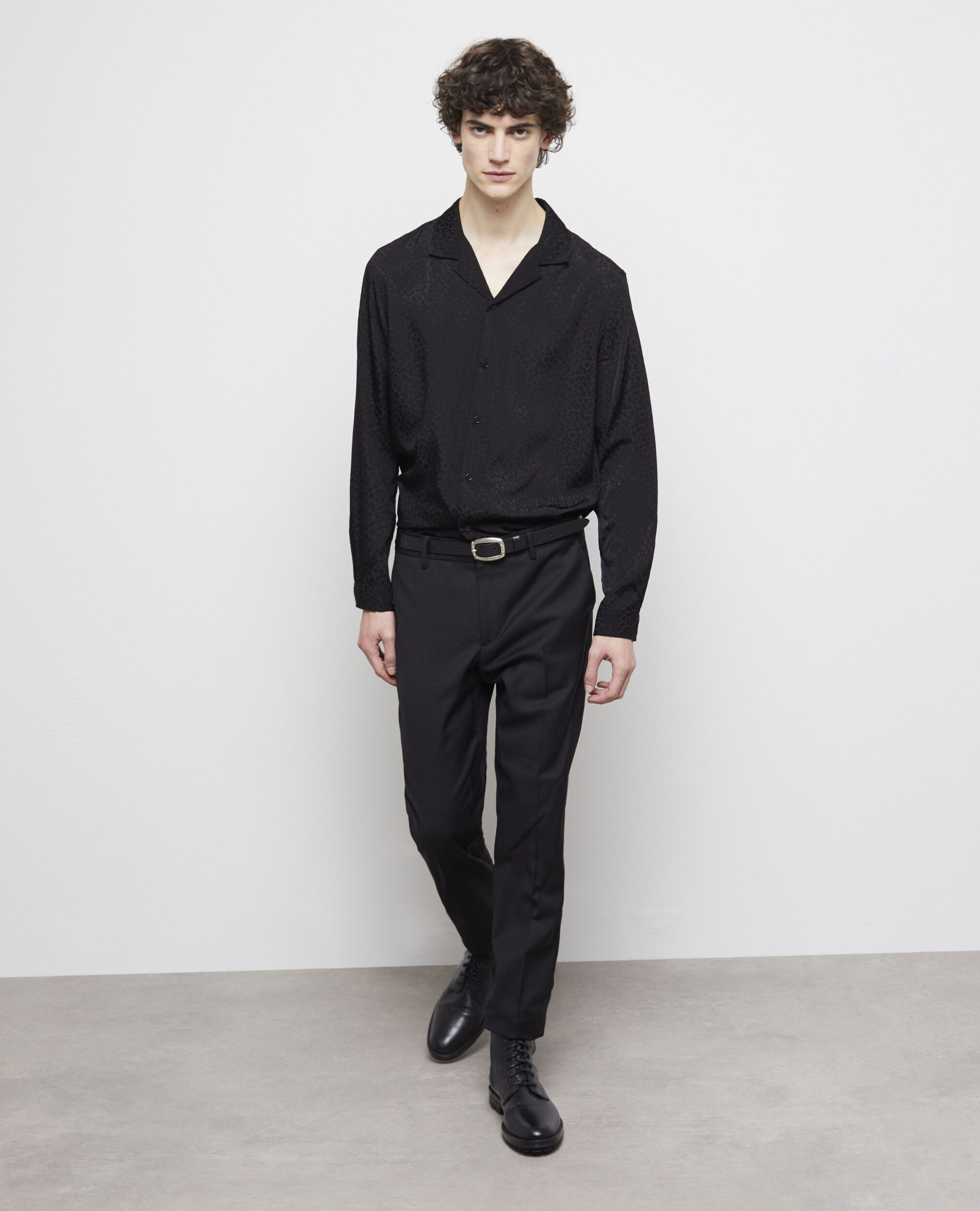 Chemise col hawaïen léopard noire