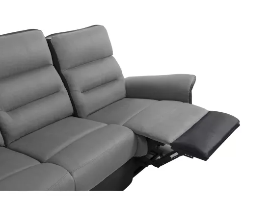 Canapé de Relaxation 3 places en Microfibre et Simili Léon - Gris et Noir - L191 x 94 x 100cm - Loungitude