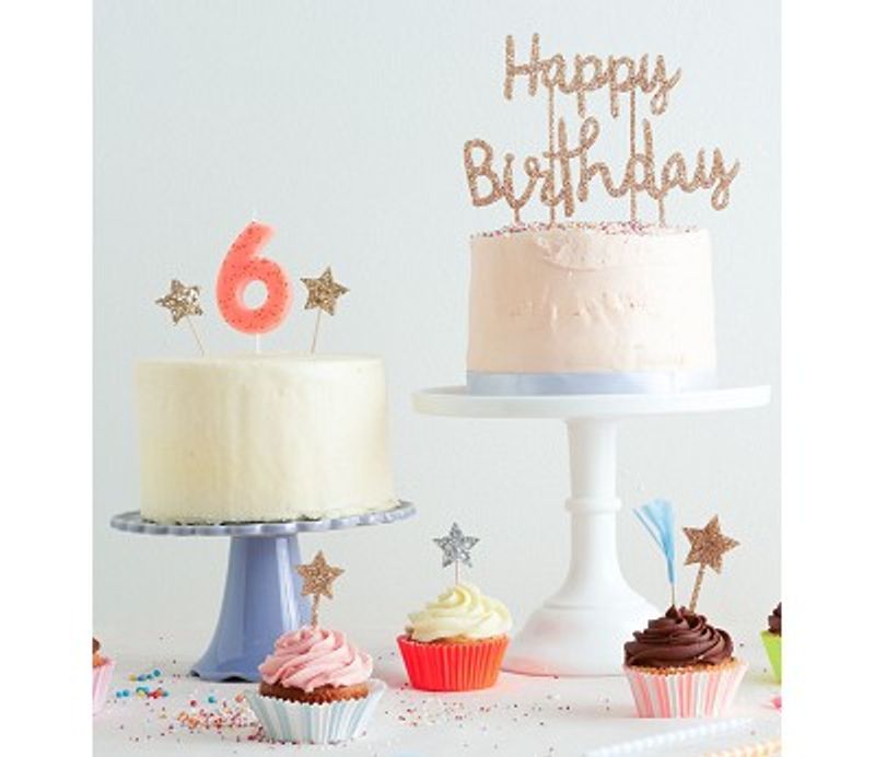 Meri Meri Happy Birthday Kakepynt med Glitter