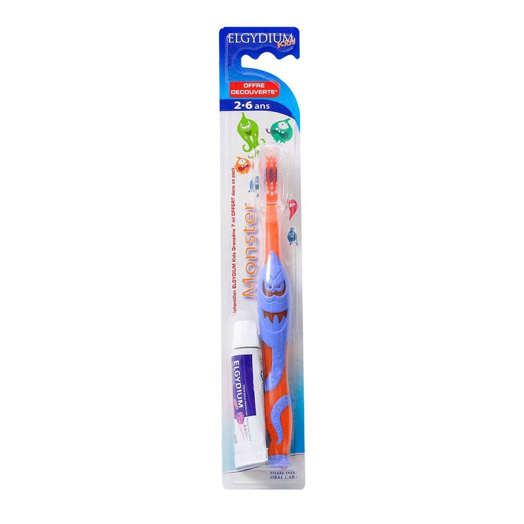 Brosse à dents Kids Monster + dentifrice Grenadine