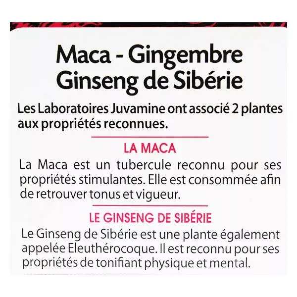 Juvamine Tonifiant Sexuel Maca Gingembre Ginseng de Sibérie 40 comprimés