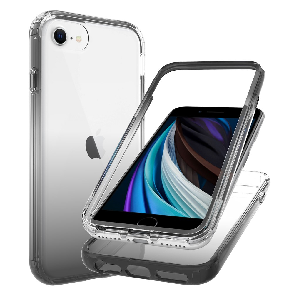 (2-tlg.) iPhone SE (2022/2020) / 8 / 7 / 6S Hybrid TPU Hülle mit Farbverlauf - Schwarz / Transparent
