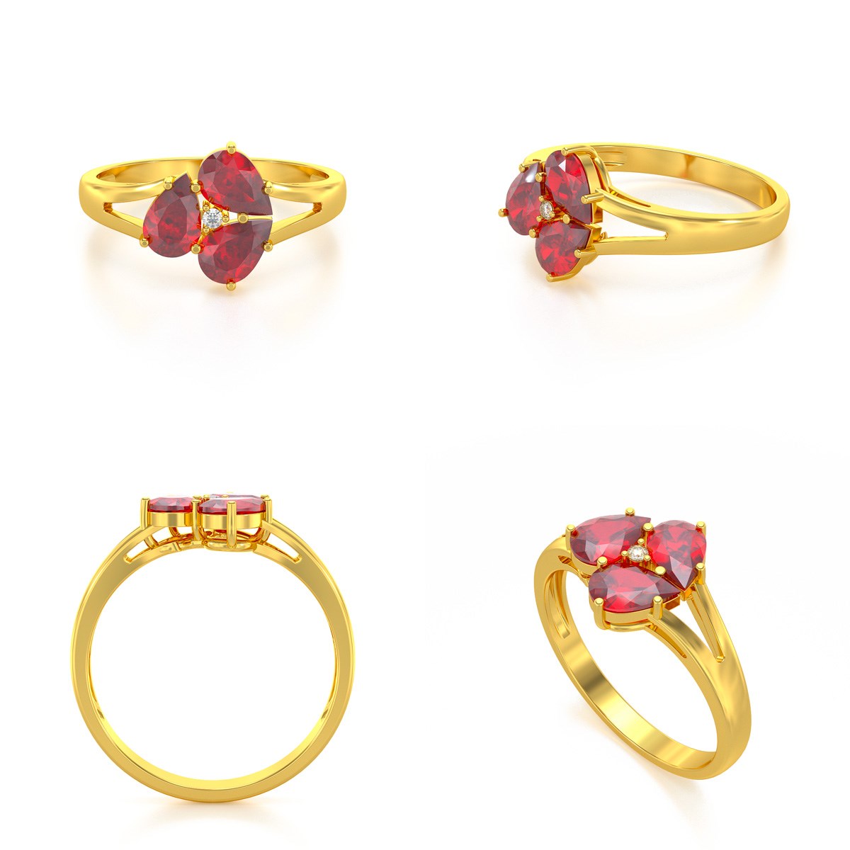 Bague ADEN Or 585 Jaune Rubis et diamants 2.5grs