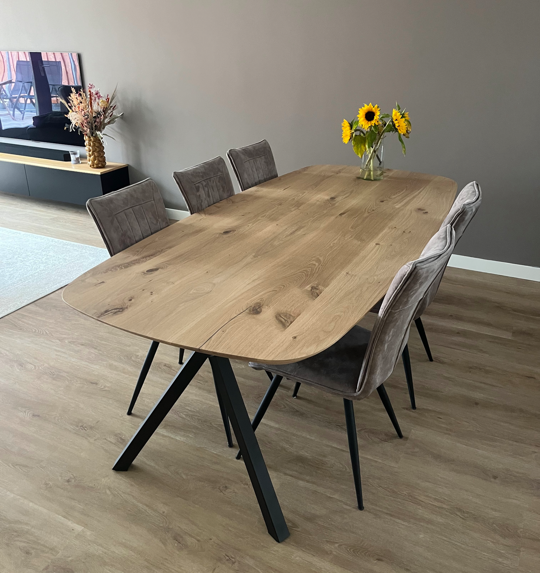 Firma Hout & Staal Eettafel Deens ovaal | xy schuin | matte lak Eettafel Deens Ovaal | 220*100 | Swissline | Matte lak