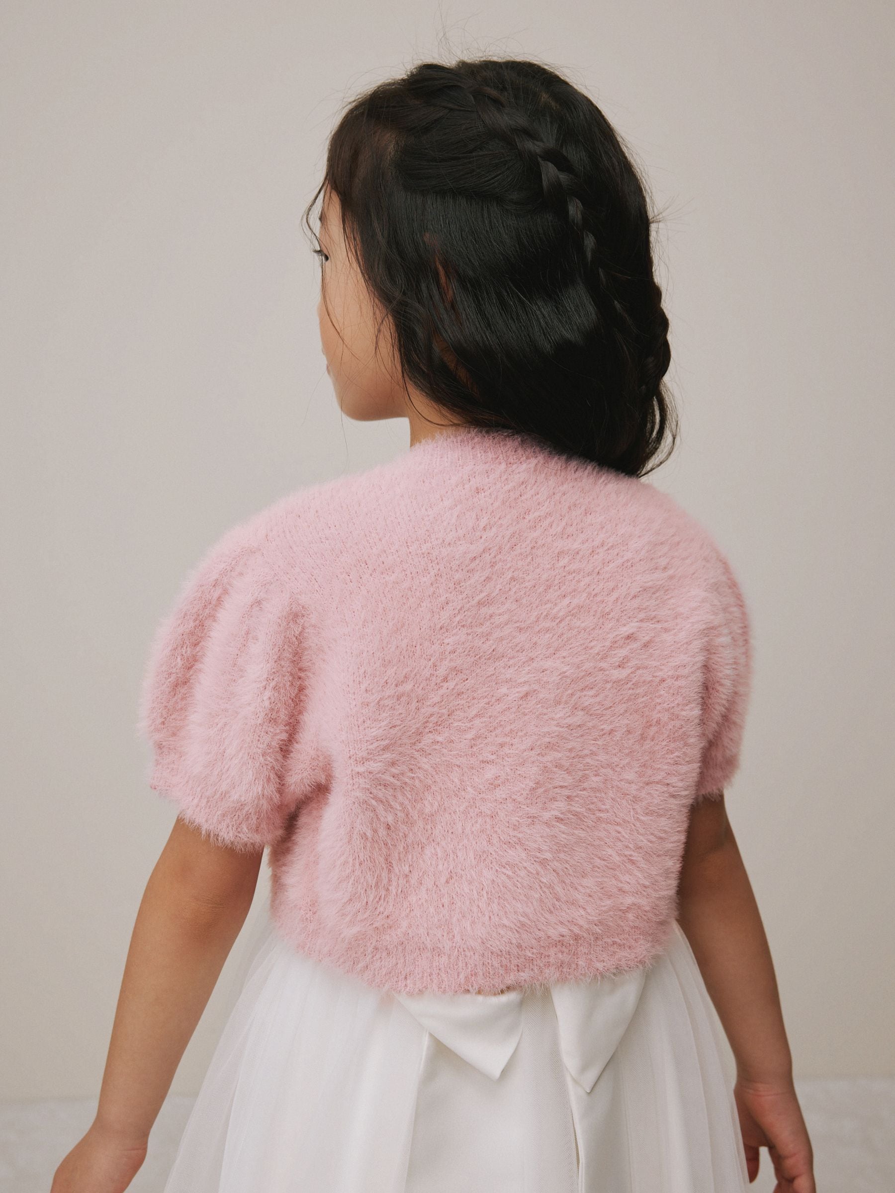 Roze - Fluffy bolero met korte mouwen (12mnd-16jr)