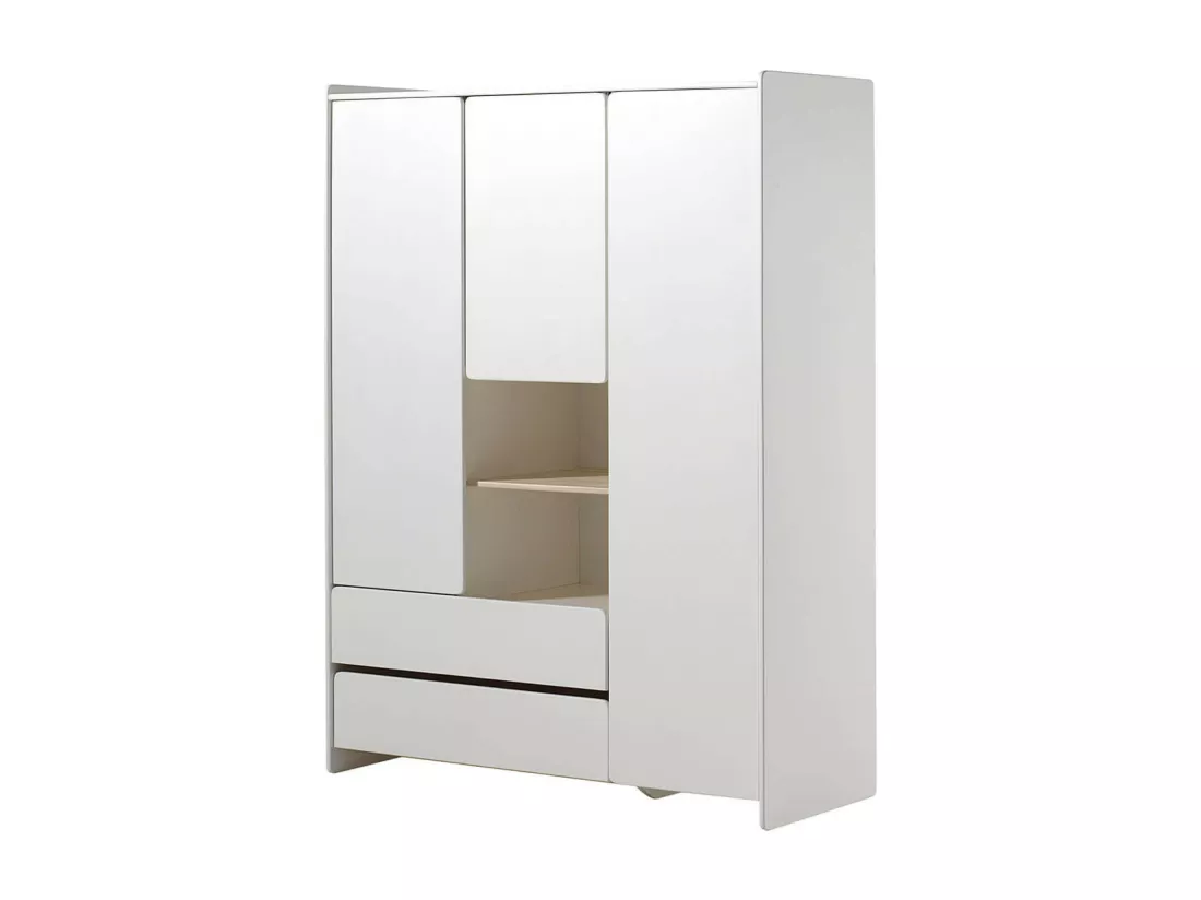 BODHI WHITE - Armoire 3 Portes 2 Tiroirs Blanche et Bois