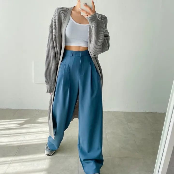 PINPI - Open Voorkant Effen Lange Cardigan
