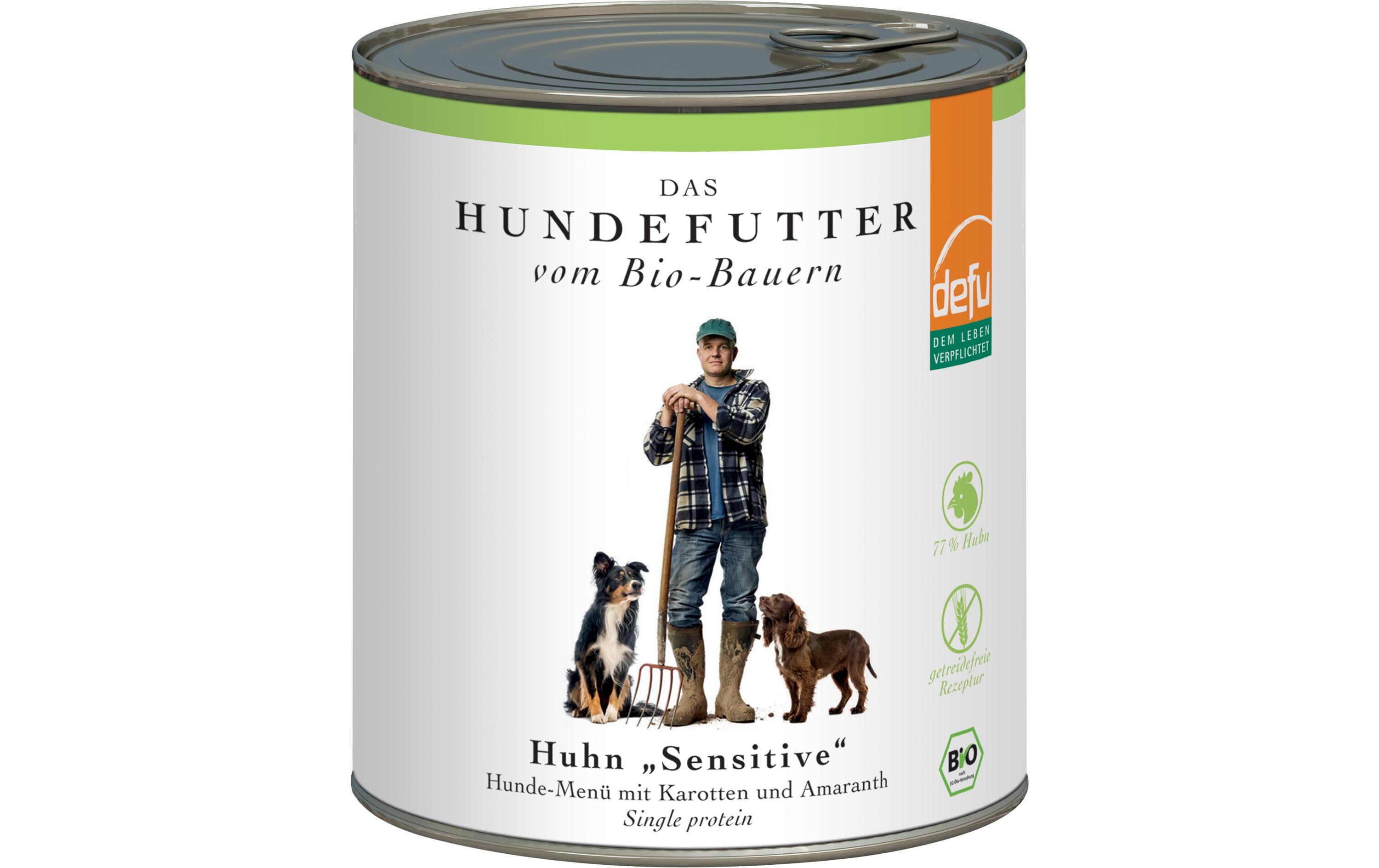 Nassfutter Menü Sensitiv Bio Huhn, 820 gAlleinfuttermittel für ausgewachsene Hunde