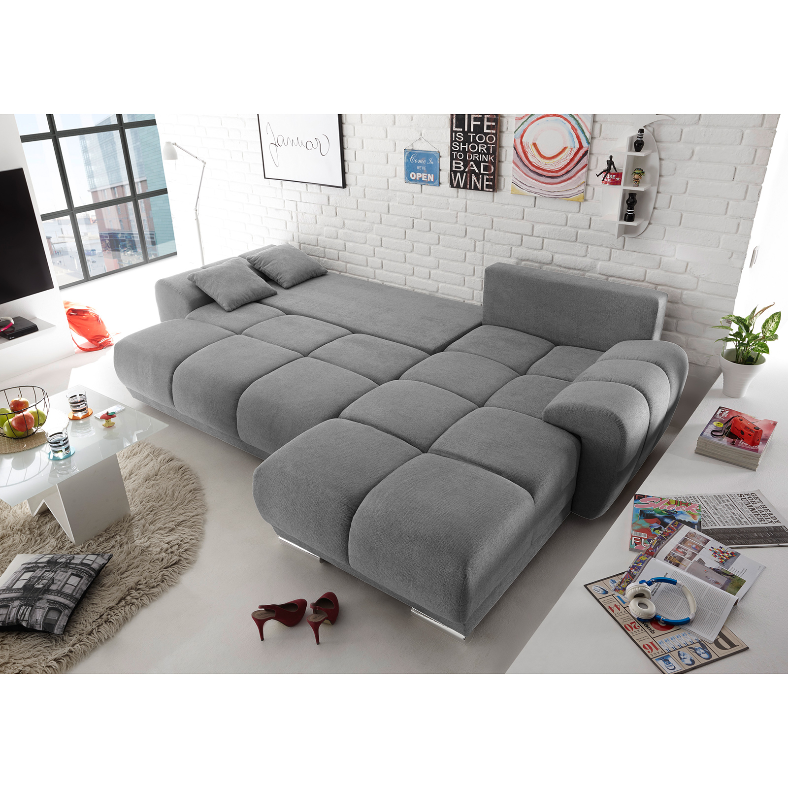 Ecksofa - dark grey - mit Liegefunktion