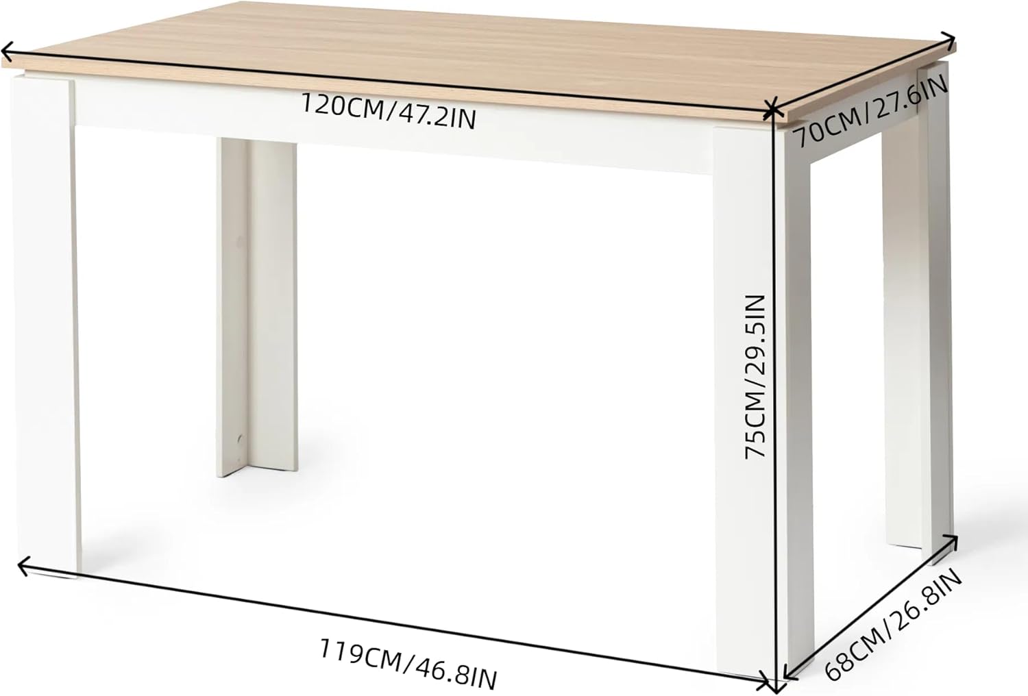 Esstisch mit 4 Stühlen Esszimmergruppe, 4er Set Esszimmerstühle und 120CM Rechteckig Holztisch Essgruppe für Wohnzimmer Küche Büro (Eiche-Weiß Tischbein Tisch+4 Weiß Stühle)