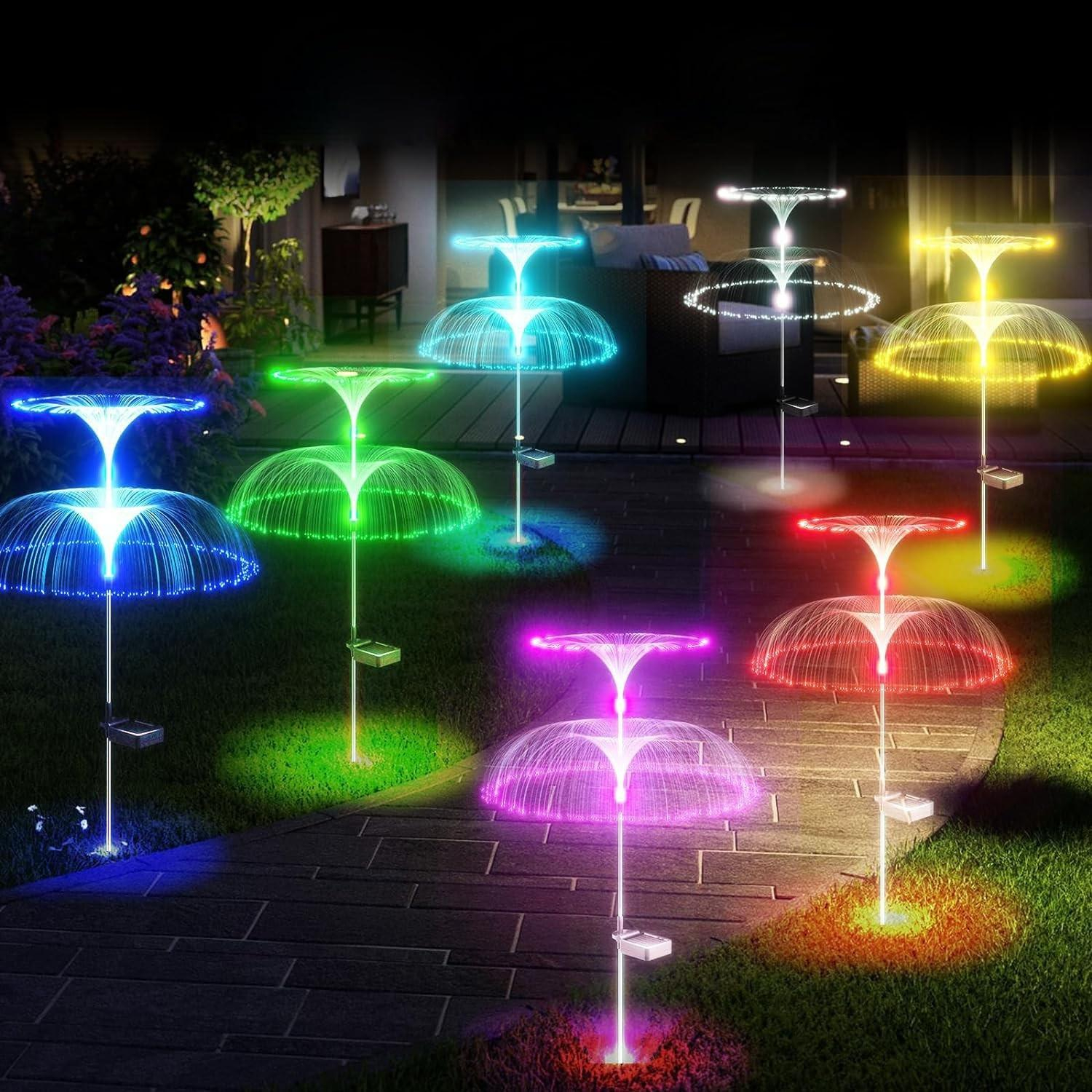 (3er Set) 75cm LED Solar Glasfaser Qualle Garten Party Lampe Outdoor Glow Wedel mit Farbwechsel (IP65) - Bunt