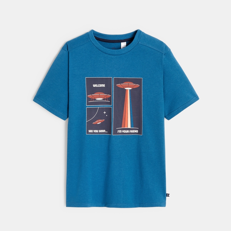 T-shirt à motif science-fiction bleu garçon