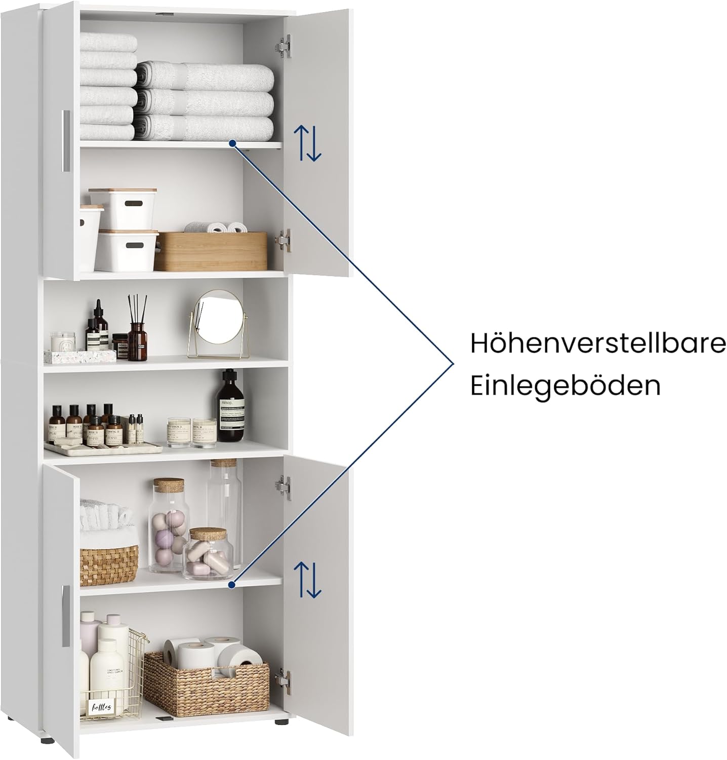 Home Collective Badezimmerschrank Hochschrank Badschrank mit 6 Fächern, Badezimmer Aufbewahrung, Mehrzweckschrank für Bad, Keller & Hauswirtschaftsraum | 70x35x187 cm (BxTxH) | Weiß