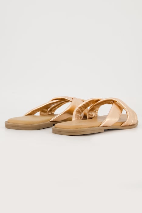 Leder-Pantoletten, Metallic-Riemen, Weite H