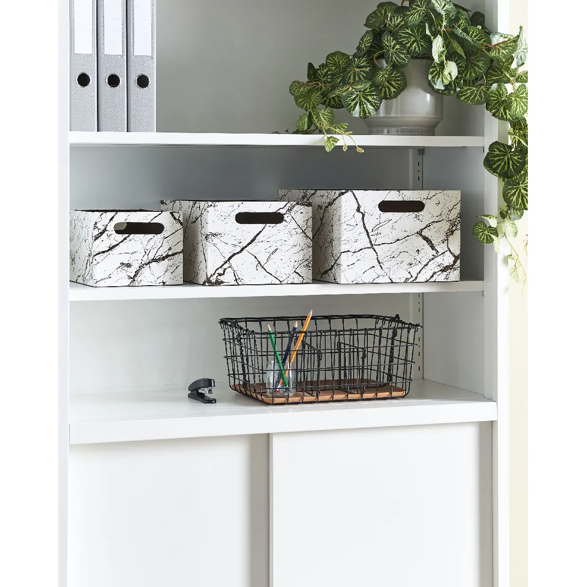 Beliani Lot de 3 Paniers Cuir PU Blanc LARSA