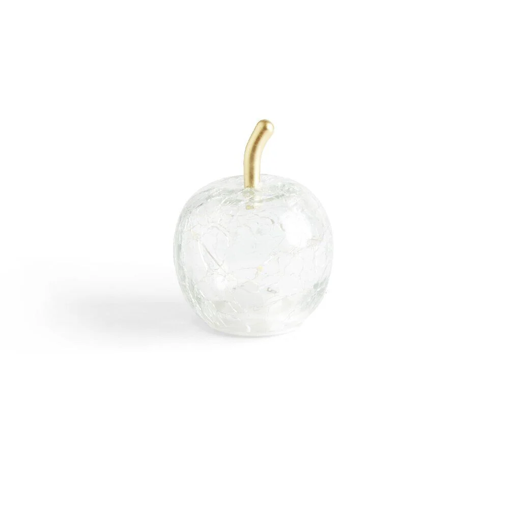 Décoration LED en verre pomme transparente effet craquelé Ø7xH8cm