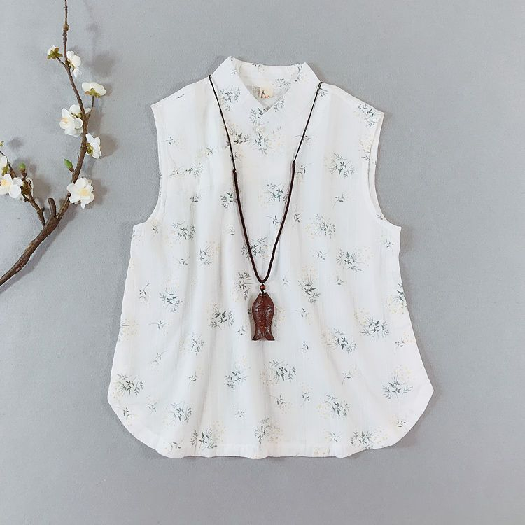 CosmoCorner - Traditionele Chinese mouwloze top met bloemenmotief en knopen