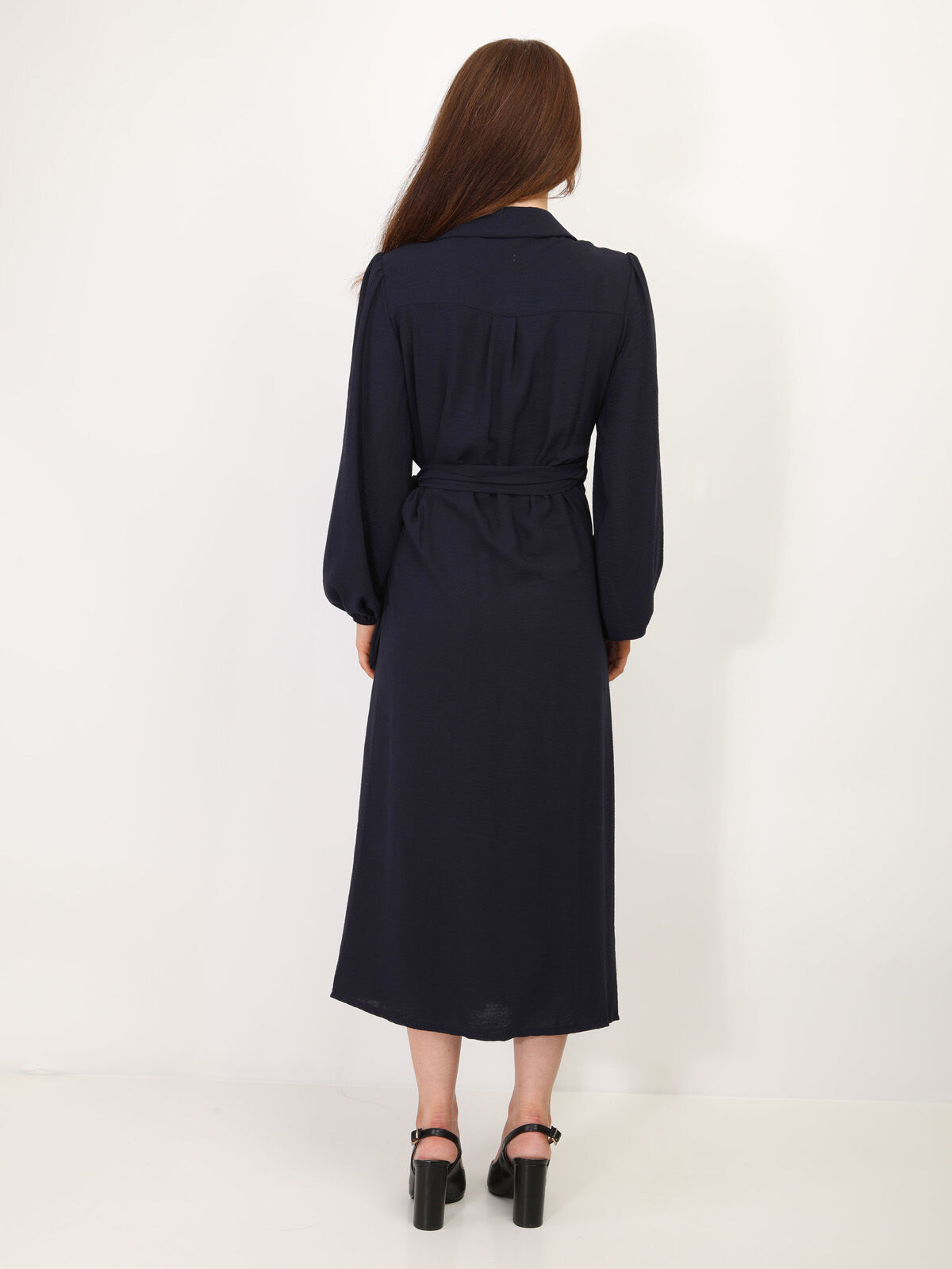 Robe cache-coeur longue à nouer- Bleu marine