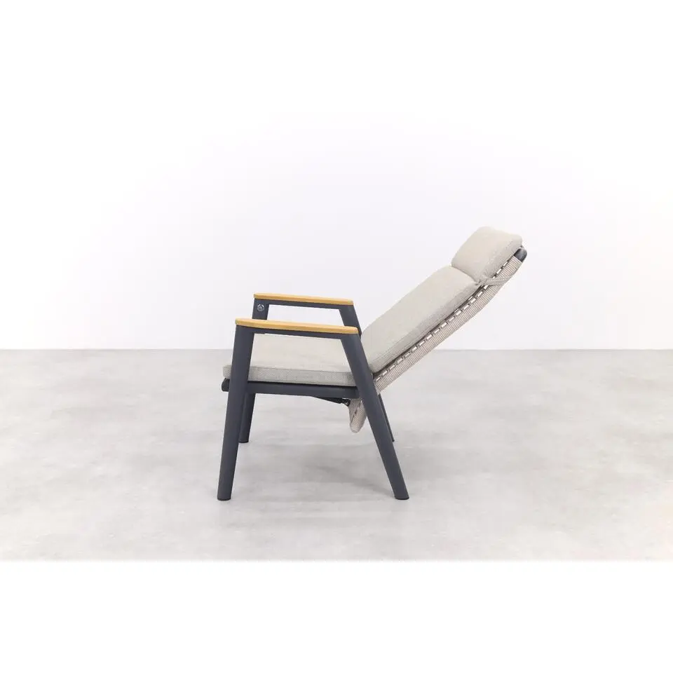 VDG Solaro verstelbare dining tuinstoel - light rope / teak arm
