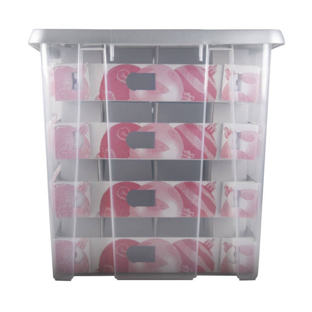 Kerst opbergbox Nesta 45L met trays voor 64 ballen - transparant grijs