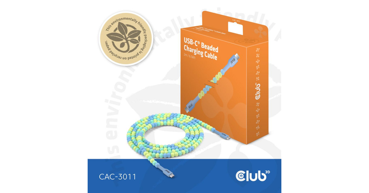 Club 3DUSB-C Beaded Cable Blue, 2 meter kabel  (Roze)