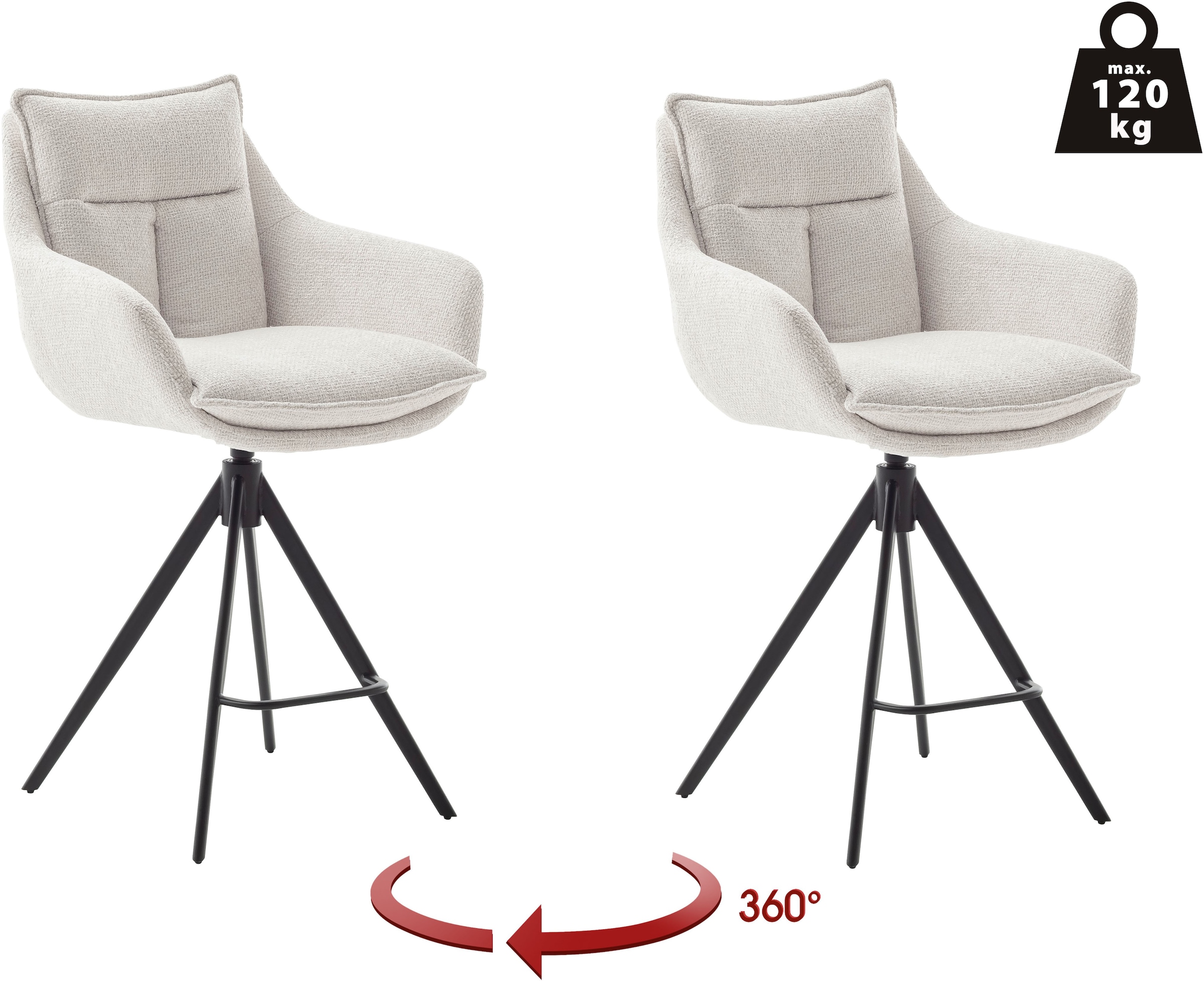 MCA furniture Bistrostuhl »Parker Tresenstuhl mit Armlehnen Tresenhocker« (Set) 2 Stk.Barhocker,Barmoebel,Barstuhl,360° drehbar,mit Lehne,belastbar 120 kg